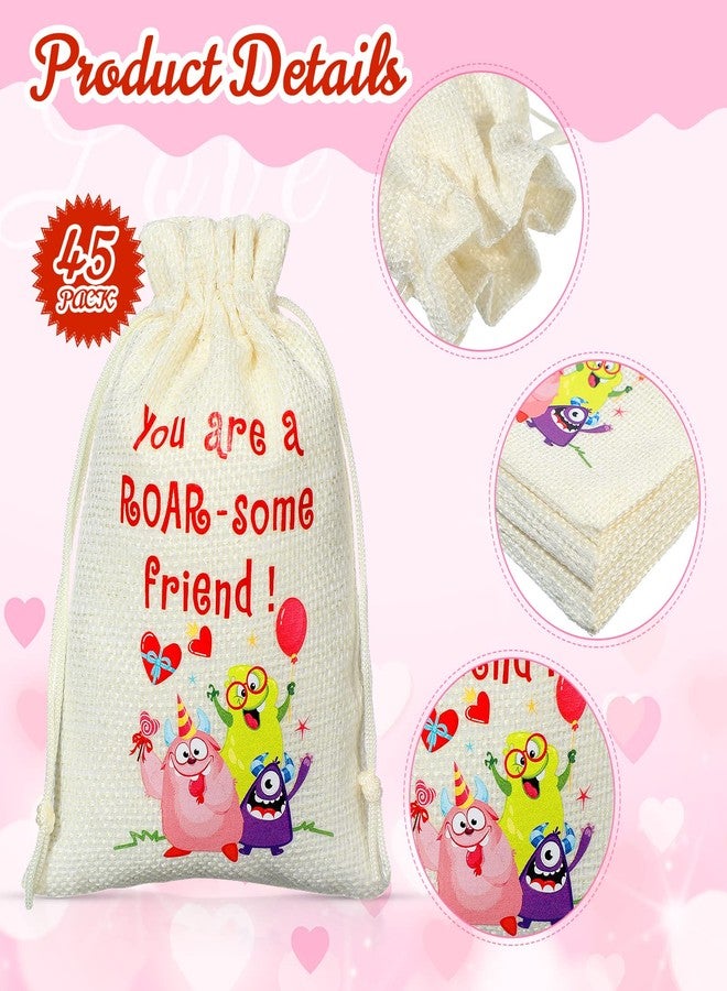 Tiamon 45 Pcs Valentines Burlap Gift Bags Bulk 6 x 4 Inch Drawstring Canvas Linen Monster Treat Candy Goodie Bag for Valentines Party Favors Wedding Bridal Shower Birthday Packaging Supplies, 9 Styles - Image 3